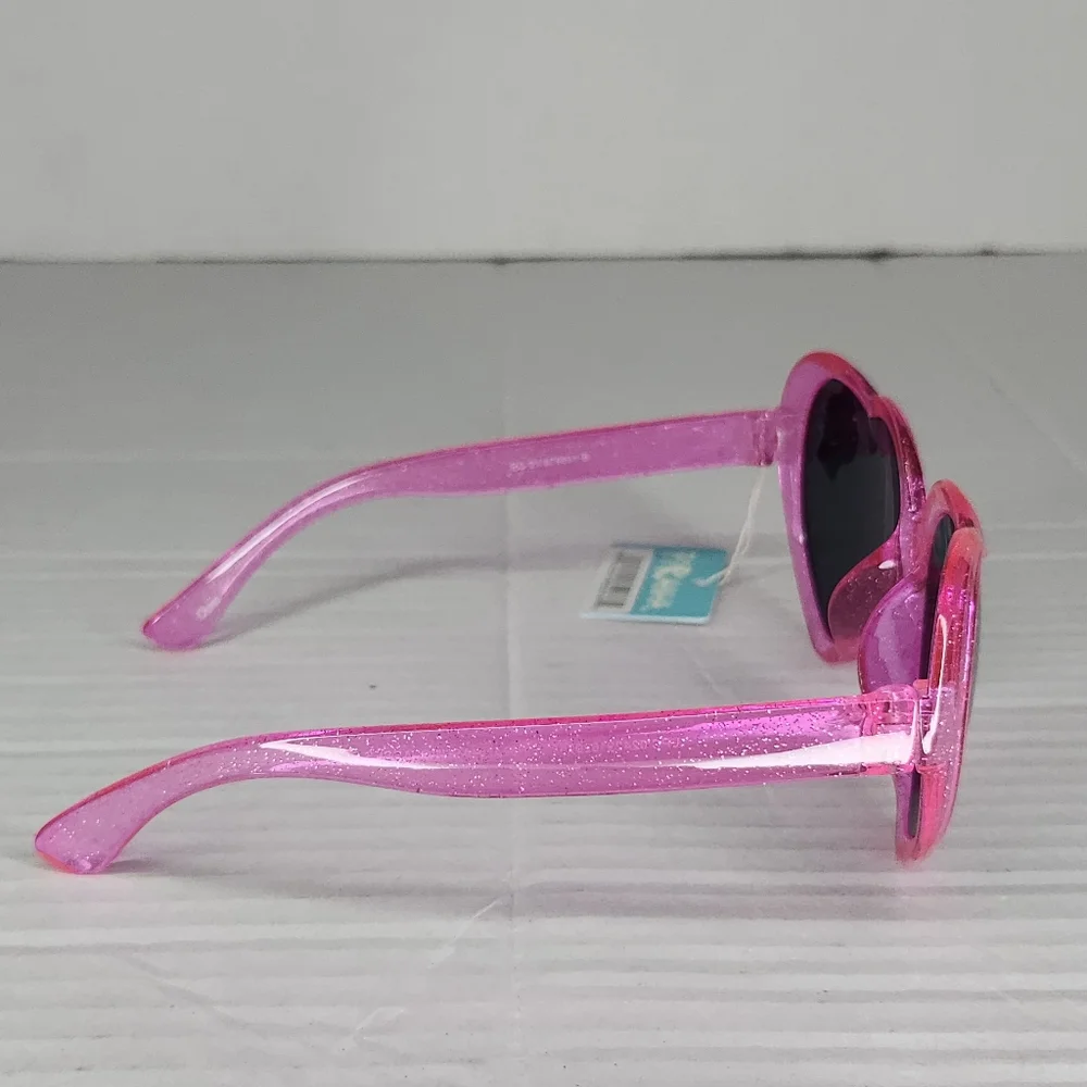 New Kidz Piranha 62076 Heart Shaped Pink Glitter Sunglasses UVA UVB Protection